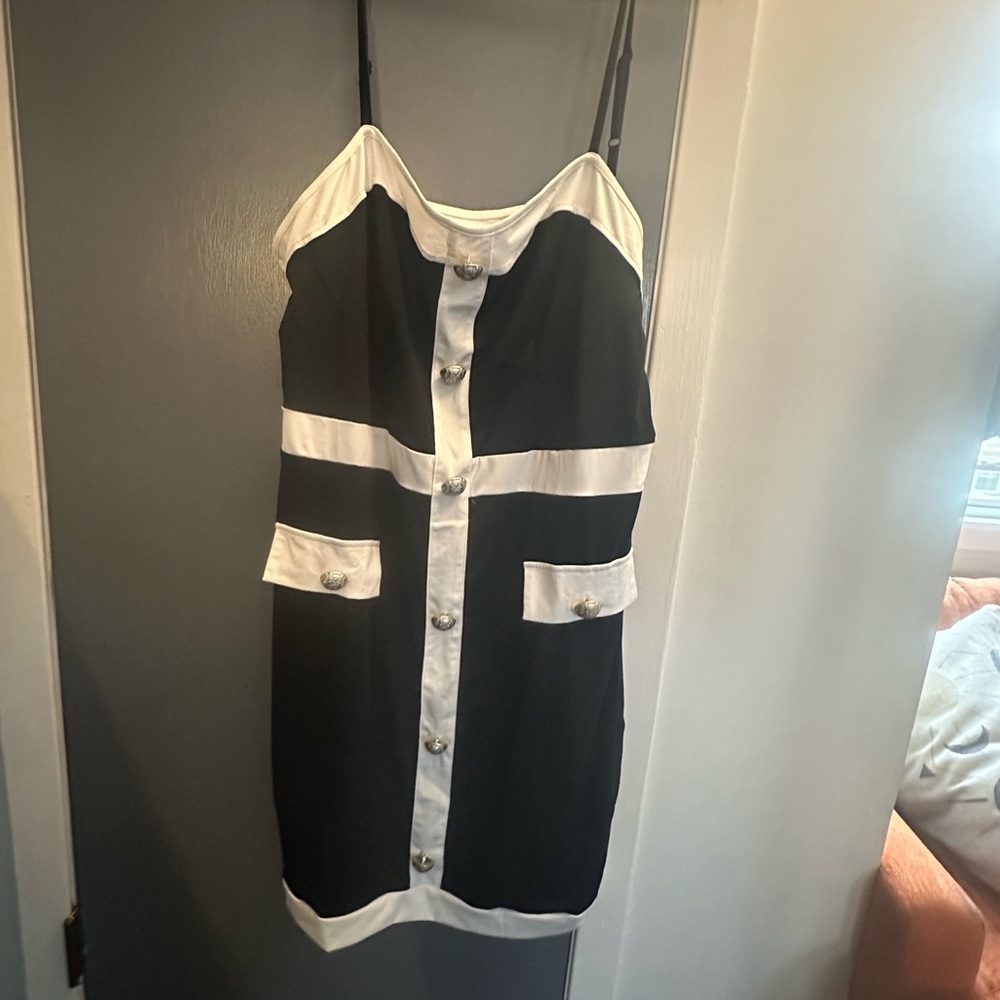 Black and white with silver buttons